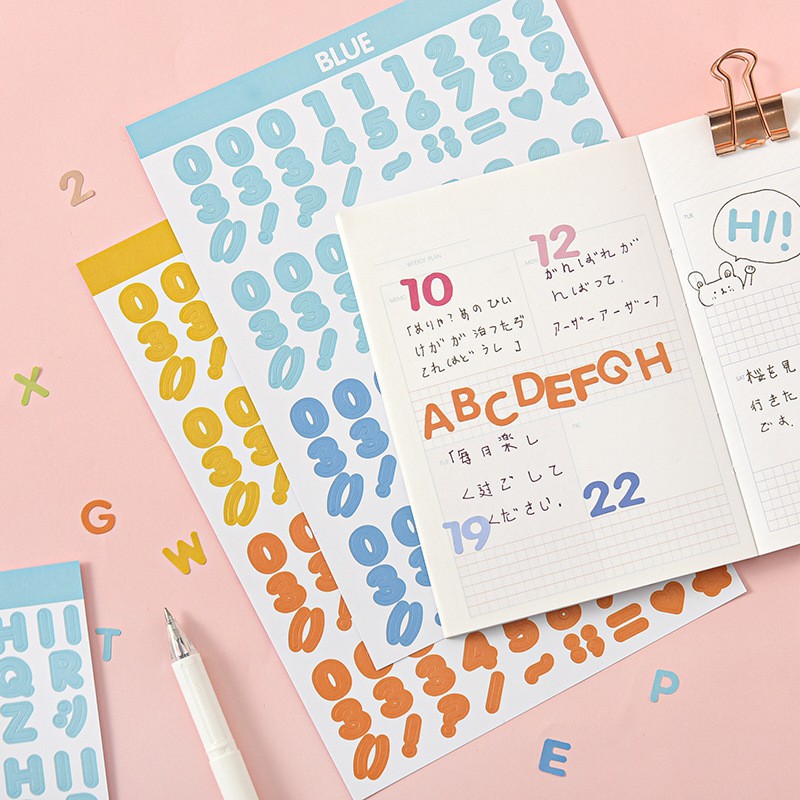 Sticker - Set 2 Bảng Sticker Dán Alphabet Trang Trí Bullet Journal Màu Sắc Tươi Sáng