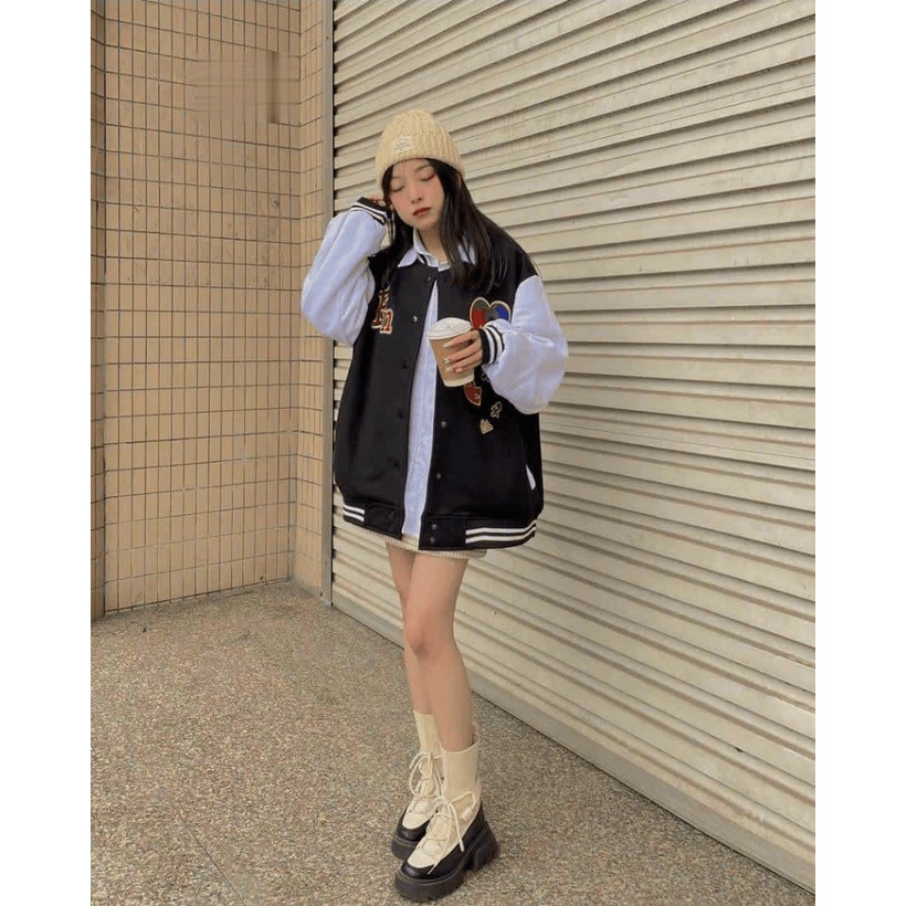 Áo Khoác Bomber Nữ Chất Dù 2 Lớp Fn In Trái Tim Form Rộng Che Nắng Tốt Mặc Thời Trang [NEW UNISEX]