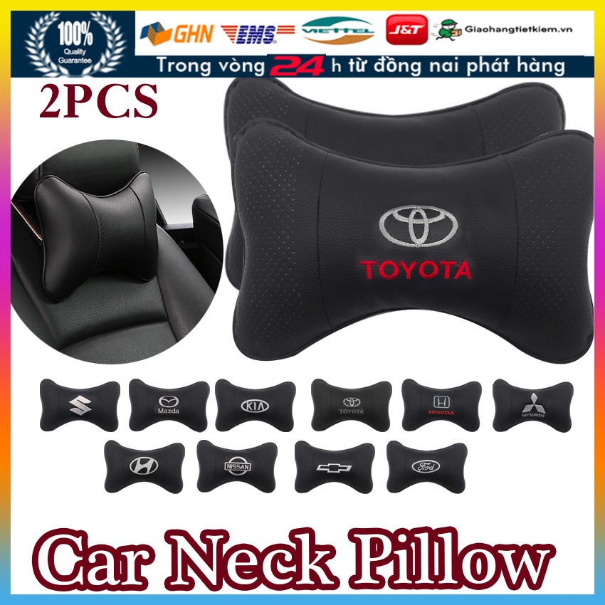 Gối tựa cổ đầu xe ô tô bằng da thương Logo hiệu Toyota Honda Ford Mitsubishi Mazda Kia