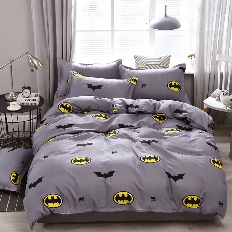 Bộ Chăn Ga Gối Cotton Hàn Quốc, Người Dơi Batman, Chất Liệu Bền Đẹp, Không Phai, Không Xù, Kích Cỡ Đa Dạng