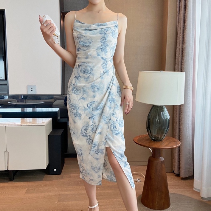 Đầm voan ZHELIHANGFEI dáng dài họa tiết hoa thời trang quyến rũ dành cho nữ