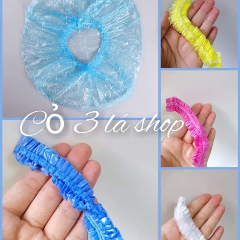 Gói 100 cái mũ trùm tóc nilon nhựa PE mỏng,dùng 1 lần