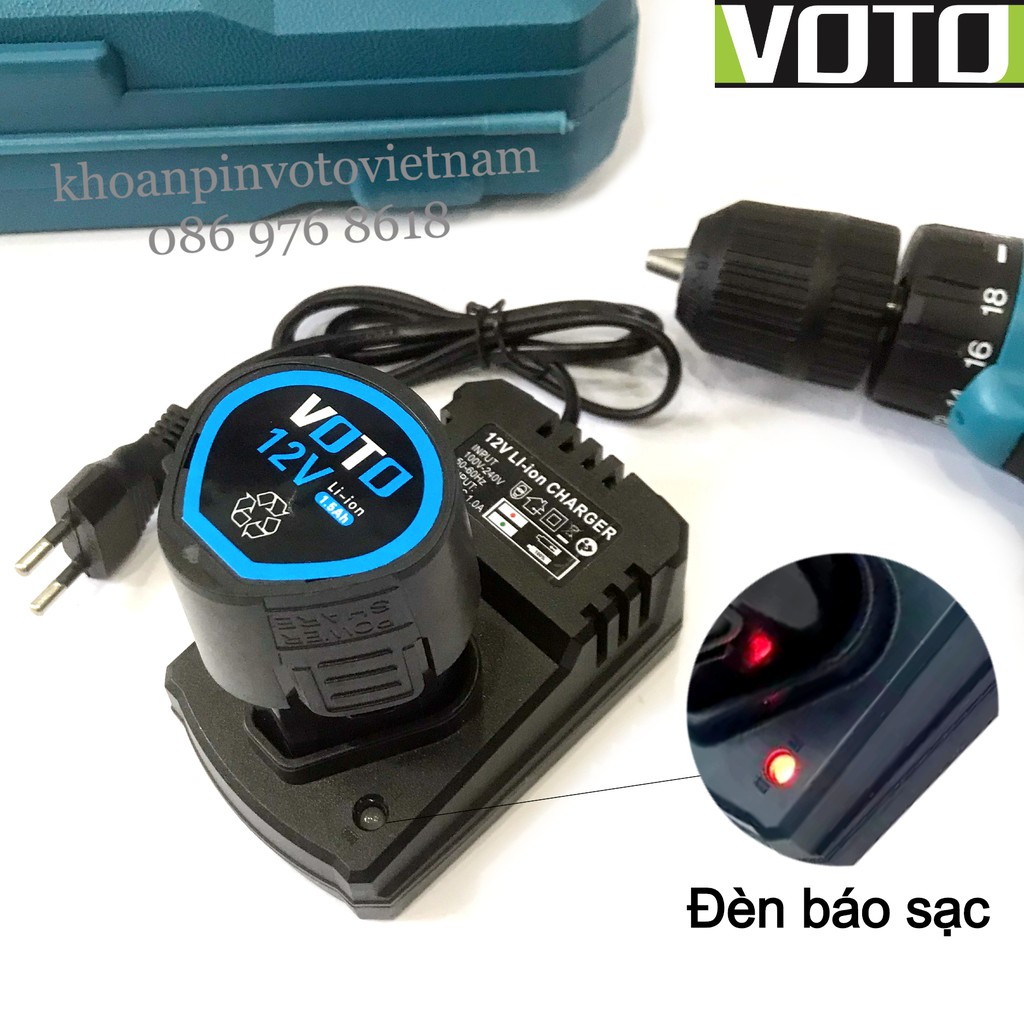 Khoan pin bắt vít Voto 12v, có pin dự phòng (màu xanh dương) ko pk