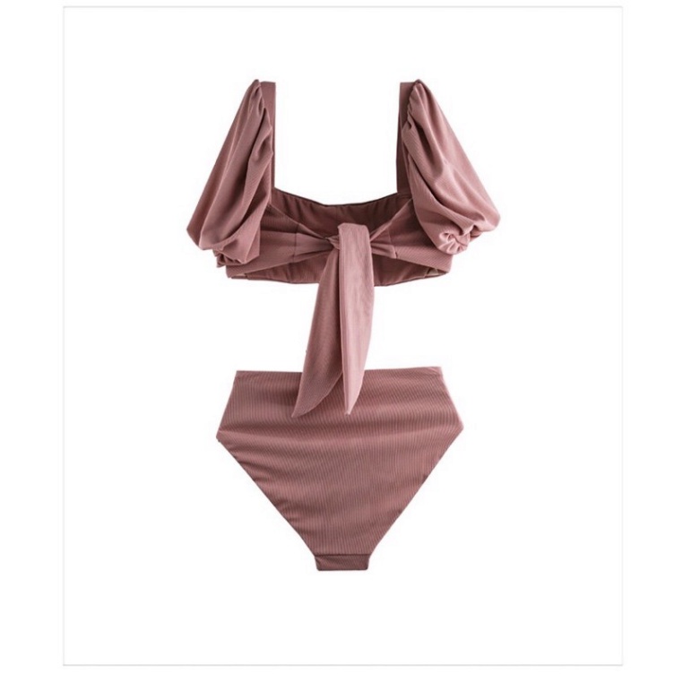 Bikini đi biển nữ 2 hai mảnh LUHAZO đồ đi biển kín đáo Bánh Bèo Tay Bồng Ulzzang 2542 A-6