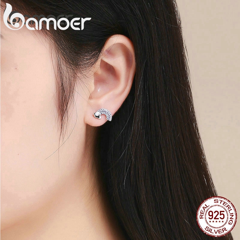 Bông tai Bamoer chất liệu bạc hình cầu vồng độc đáo