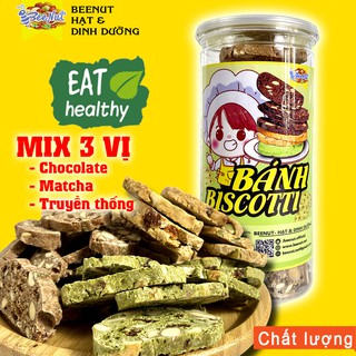 Bánh biscotti nguyên cám - Biscotti 3 vị truyền thống, vị matcha, vị chocolate - Bánh ngũ cốc ăn kiêng - BeeNut