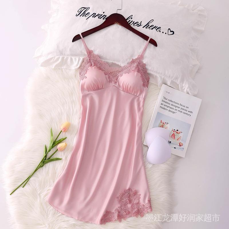 Đầm Ngủ Hai Dây Phối Ren Siêu Mỏng Có Đệm Ngực Phong Cách Mới Dành Cho Nữ