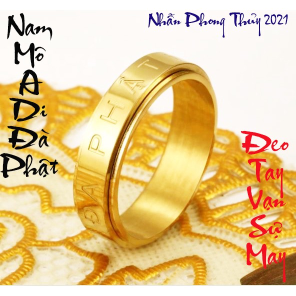 Nhẫn phong thủy Nam Mô A Di Đà Phật bản 6mm xoay 360* chất liệu titan cao cấp siêu đẹp, bền màu - Tặng hộp