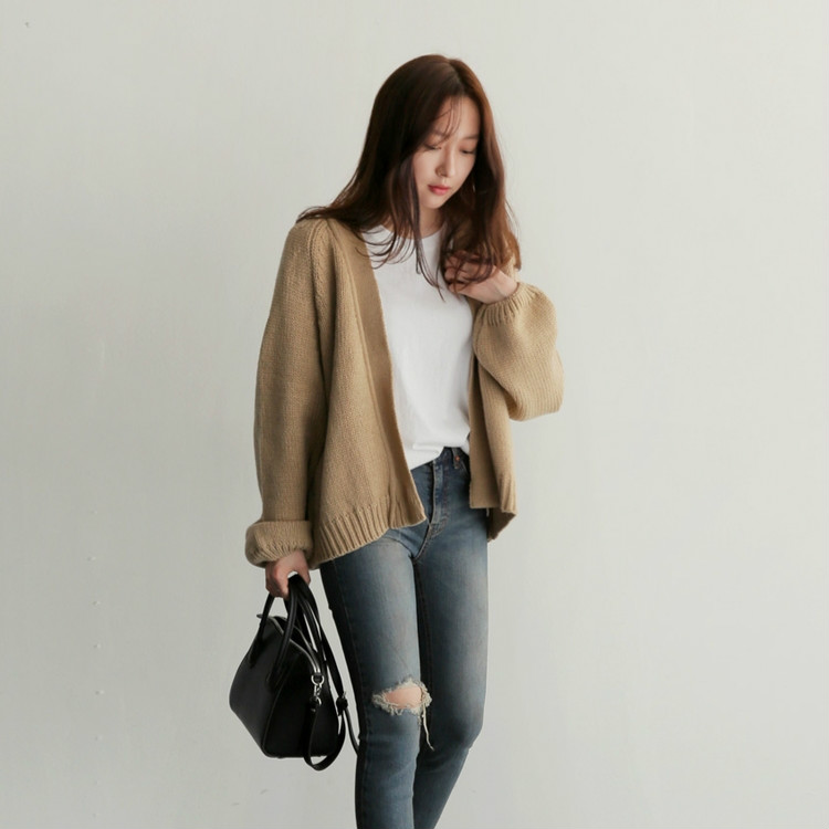 Áo khoác cardigan dệt kim dáng rộng màu trơn phong cách mùa thu cho nữ