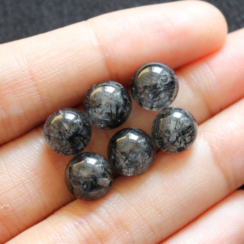 Hạt đá(TA) tóc đen 8li làm mặt nhẫn mặt dây chuyền vòng tay