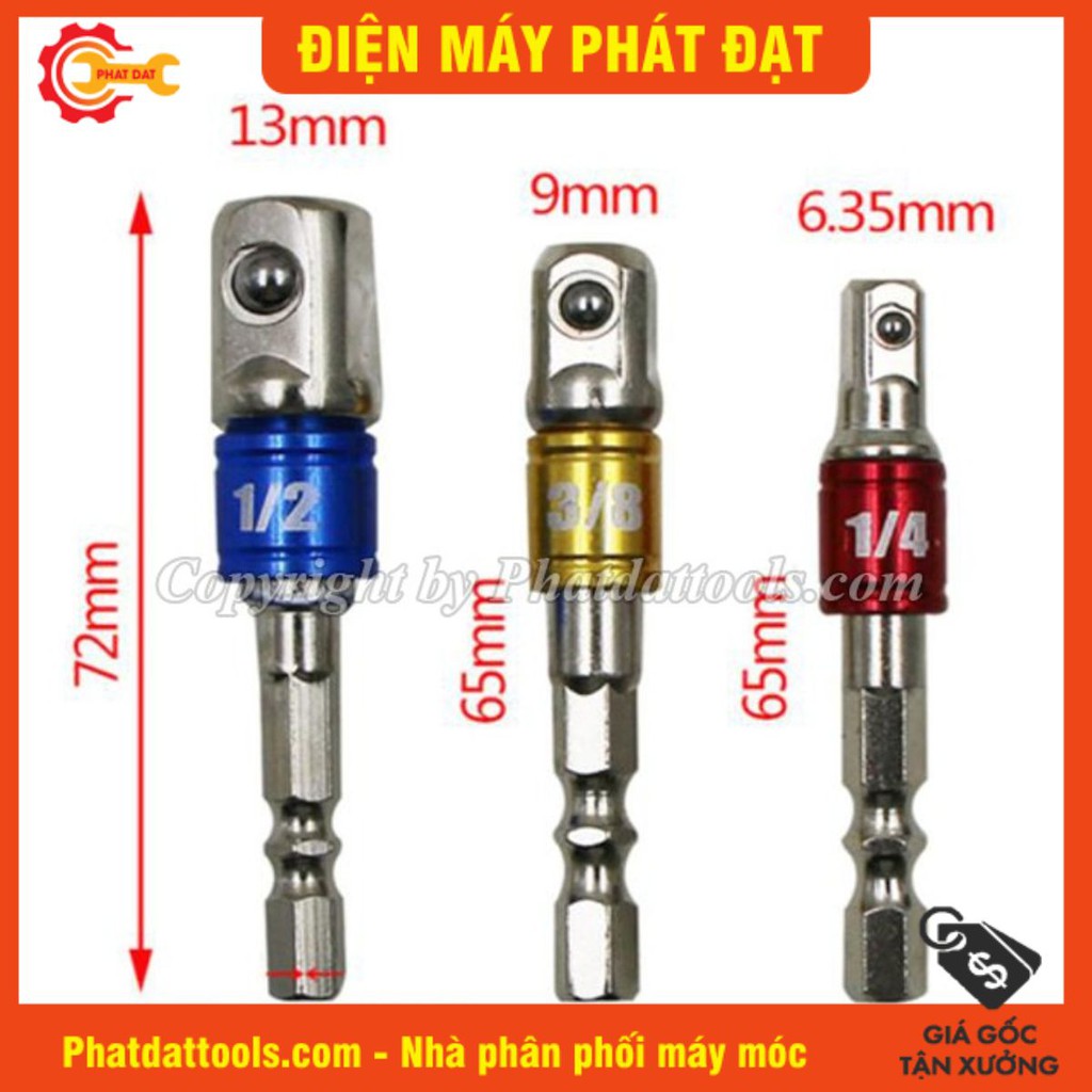 Bộ 3 đầu chuyển vặn khẩu 1/2-3/8-1/4 cho máy khoan-Thép phủ CR-V siêu bền