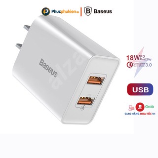 Củ sạc nhanh 18w chính hãng Baseus hỗ trợ 2 cổng sạc nhanh 18w cho Samsung iPhone Androi - Phúc Phụ Kiện