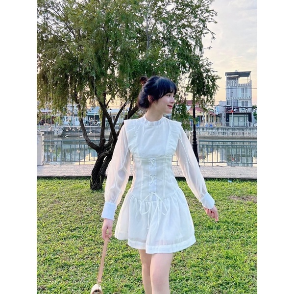 ĐẦM TRẮNG TAY DÀI THẮT EO