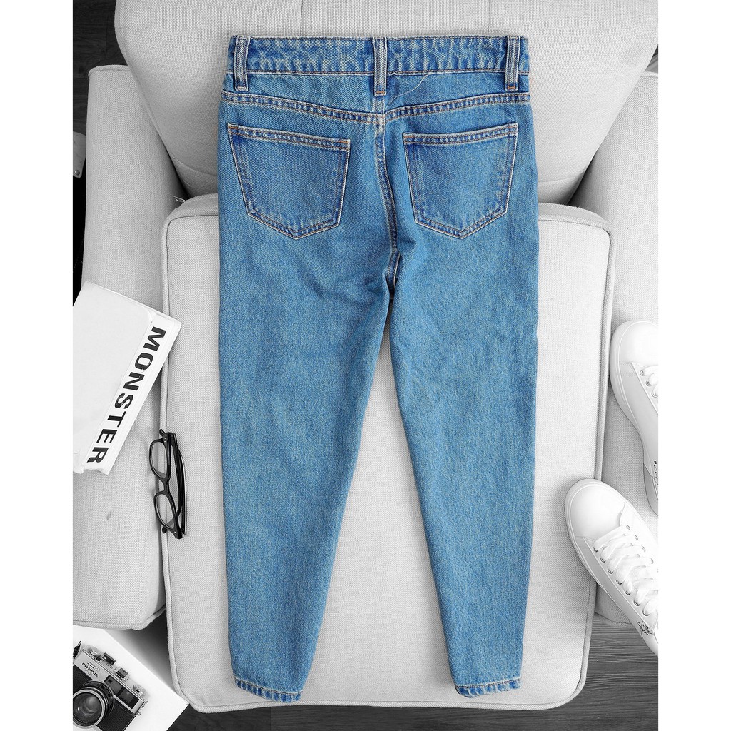 Quần Mom Jeans Nữ Lưng Cao Màu Xanh M-02