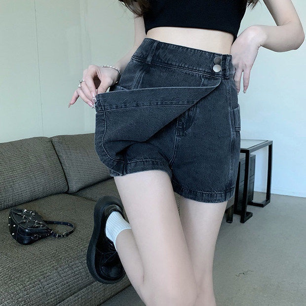Quần Short Denim Lưng Cao Dáng Rộng Phong Cách Retro Mỹ Cho Nữ