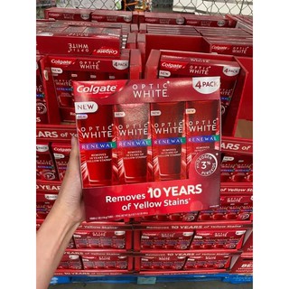 Hộp 4 tuýp kem đánh răng colgate optic white renewal 116g của Mỹ