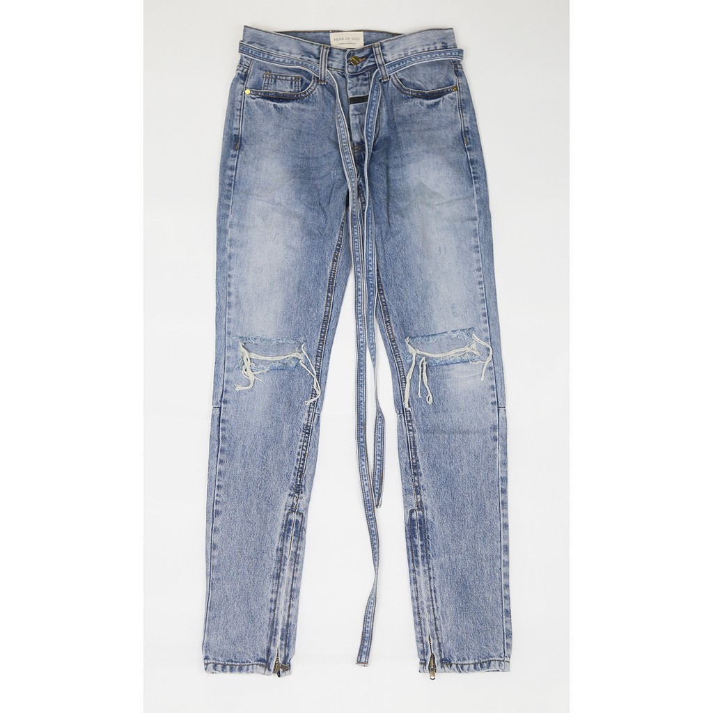 Quần jeans Fear Of God belted distressted denim jeans ss20
