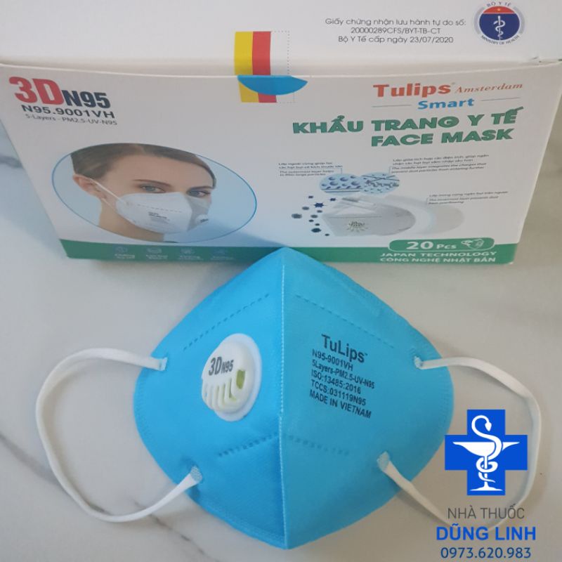 Khẩu trang 3D mask N95 có van thở Tulips công nghệ Nhật Bản chống bụi siêu mịn