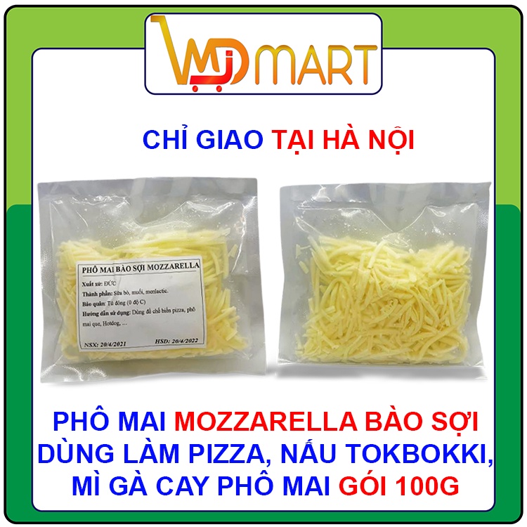 Phô mai Mozzarella bào sợi gói 100g dùng làm pizza, mì cay phô mai, tokbokki,...