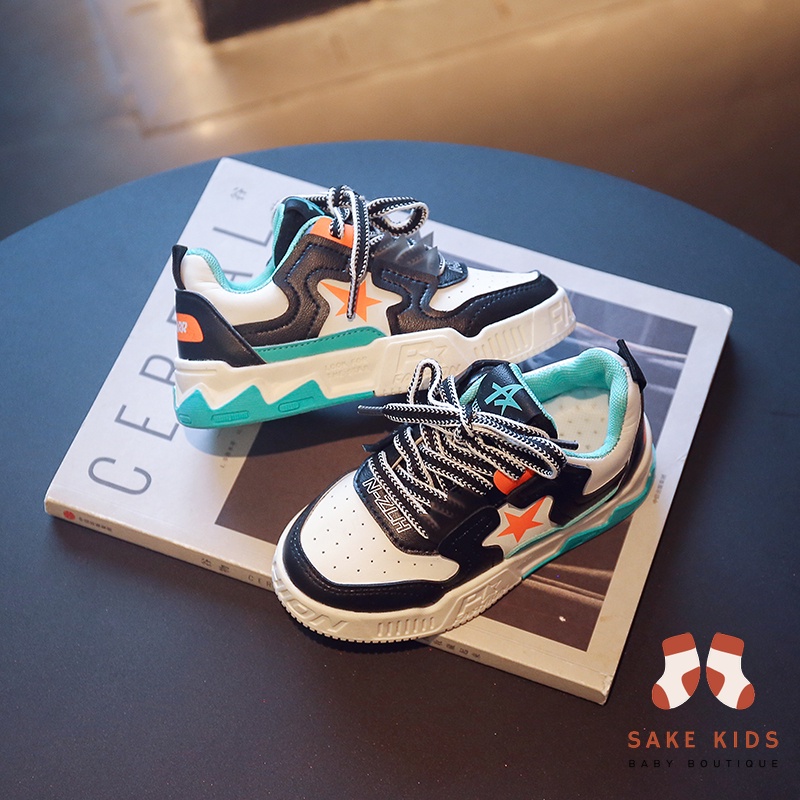 Giày sneakers bé trai bé gái-Giày thể thao dây rút gắn ngôi sao da PU siêu mềm êm chân năng động thoáng khí YNN85