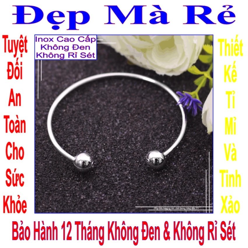 Vòng tay nữ hở kiểu trơn 2 đầu bi màu trắng VTLT00049T010029