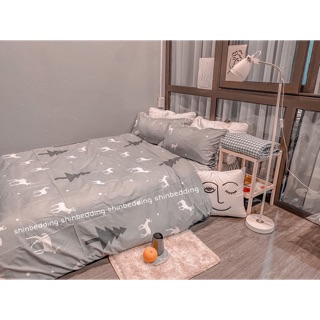 Set Chăn Ga Cotton Poly Rừng Thông Hươu Trắng Ga Kẻ Xanh Siêu Đẹp [Shinbedding]