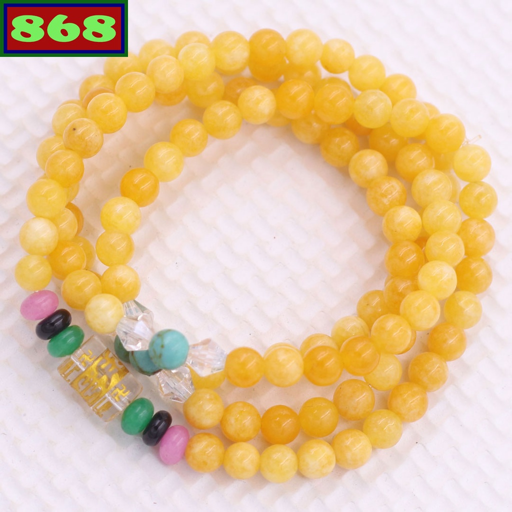 Vòng chuỗi 108 hạt đá vàng charm lục tự kim ngôn - hạt 6 ly, 8 ly, vòng chuỗi niệm Phật, vòng chuỗi đeo tay