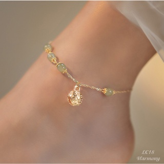 Lắc chân hợp kim cao cấp ngọc bích nhân tạo chuông vàng LC18 Harmony