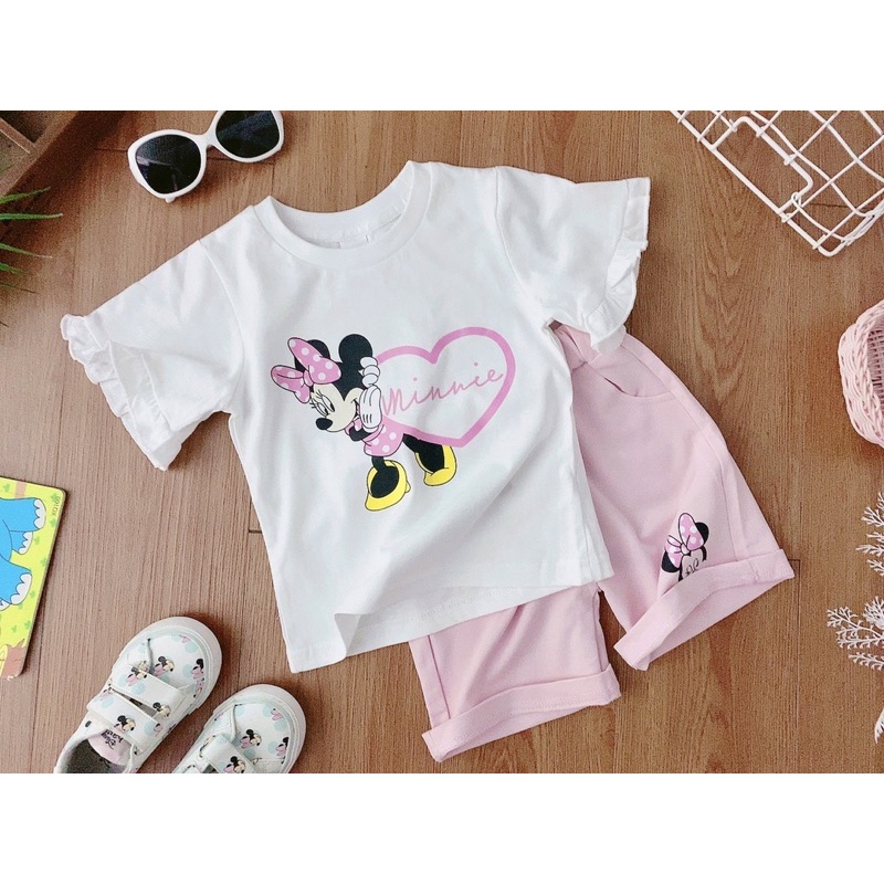 Bộ minie hồng tay loe