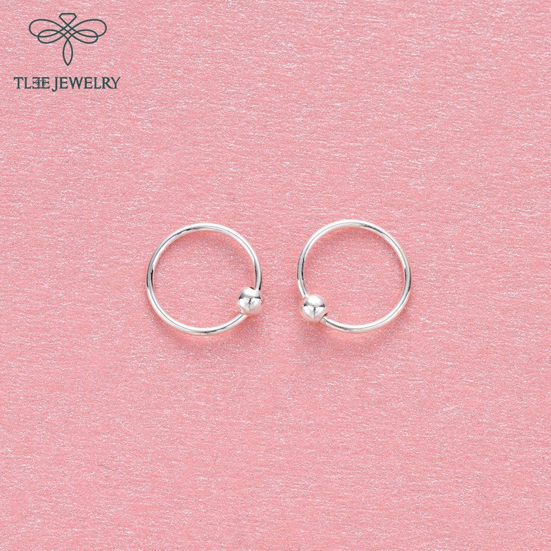 Khuyên tai bạc TLEE tròn mix một bi cố định basic TleeJewelry B0212