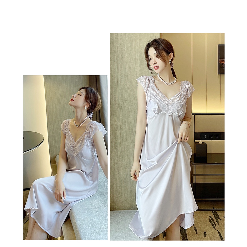 Đầm Ngủ Satin Phối Ren Gợi Cảm Dành Cho Nữ