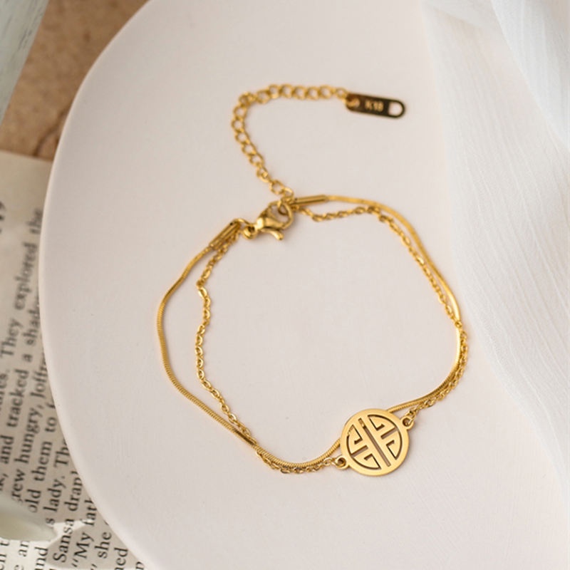 Lắc tay nữ TITAN NGUYÊN CHẤT vòng tay nữ mạ vàng 18k KHÔNG GỈ mặt chữ phúc trang sức titan thời trang mẫu mới 2021