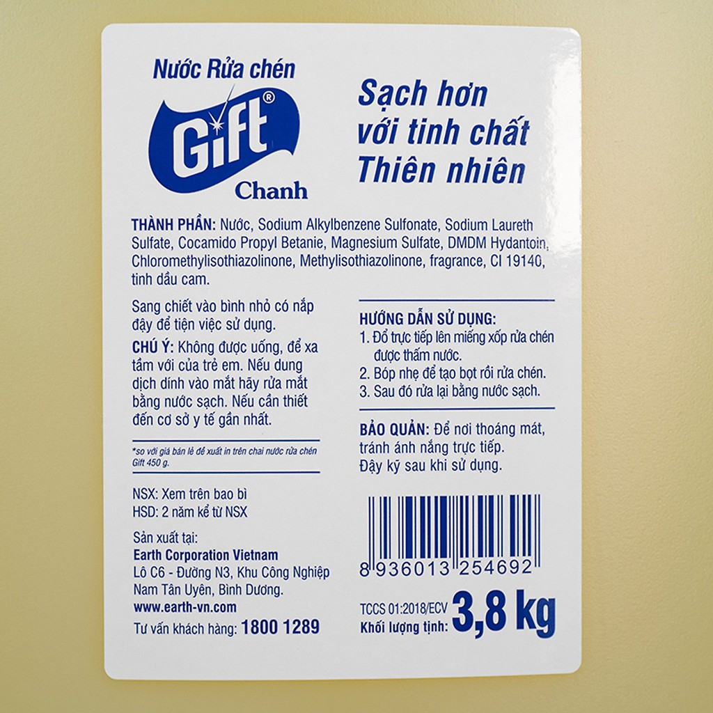 Nước rửa chén Gift hương Trà Chanh - Chanh 3kg8