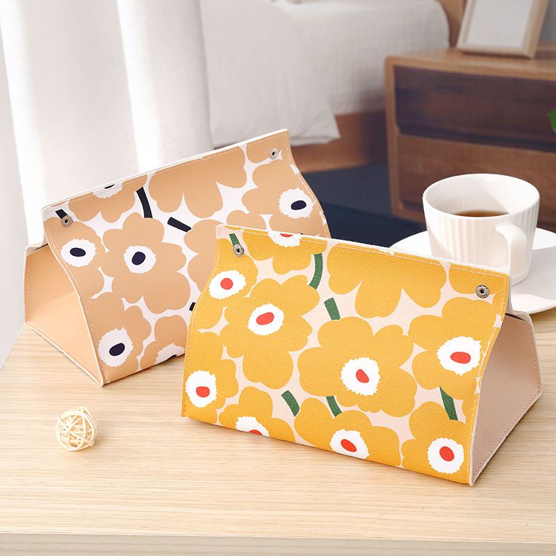 Hộp Đựng Khăn Giấy Giả Da Họa Tiết Hoa Phong Cách Bắc Âu