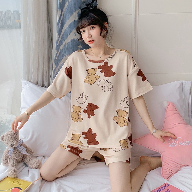 ĐỒ BỘ BẦU CỘC họa tiết gấu xinh hottrend_chất thun cotton siêu mềm mát (quần có chun chỉnh) BĐC835