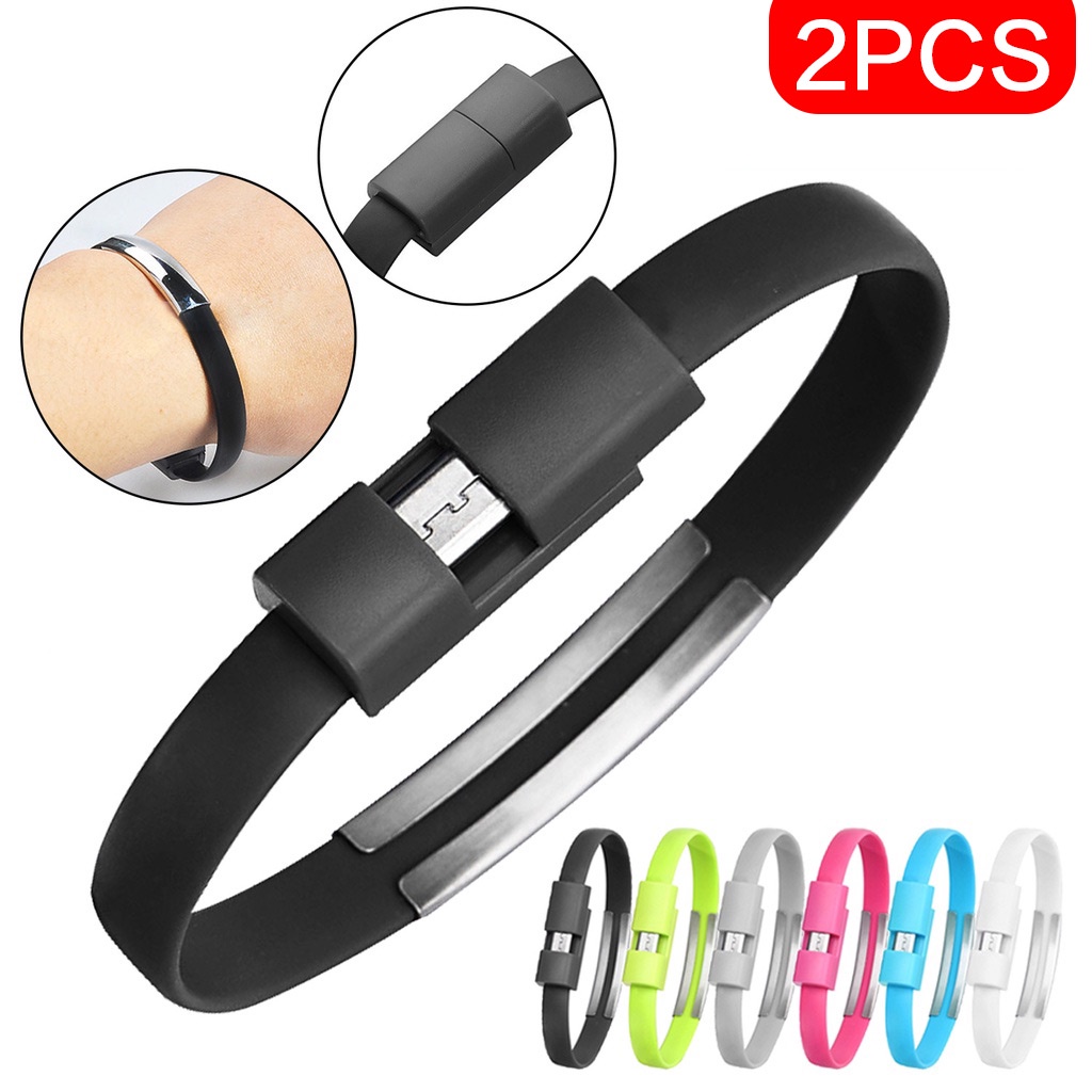 Set 2 dây cáp sạc truyền dữ liệu USB loại C dài 20cm dạng vòng tay cho điện thoại thông minh