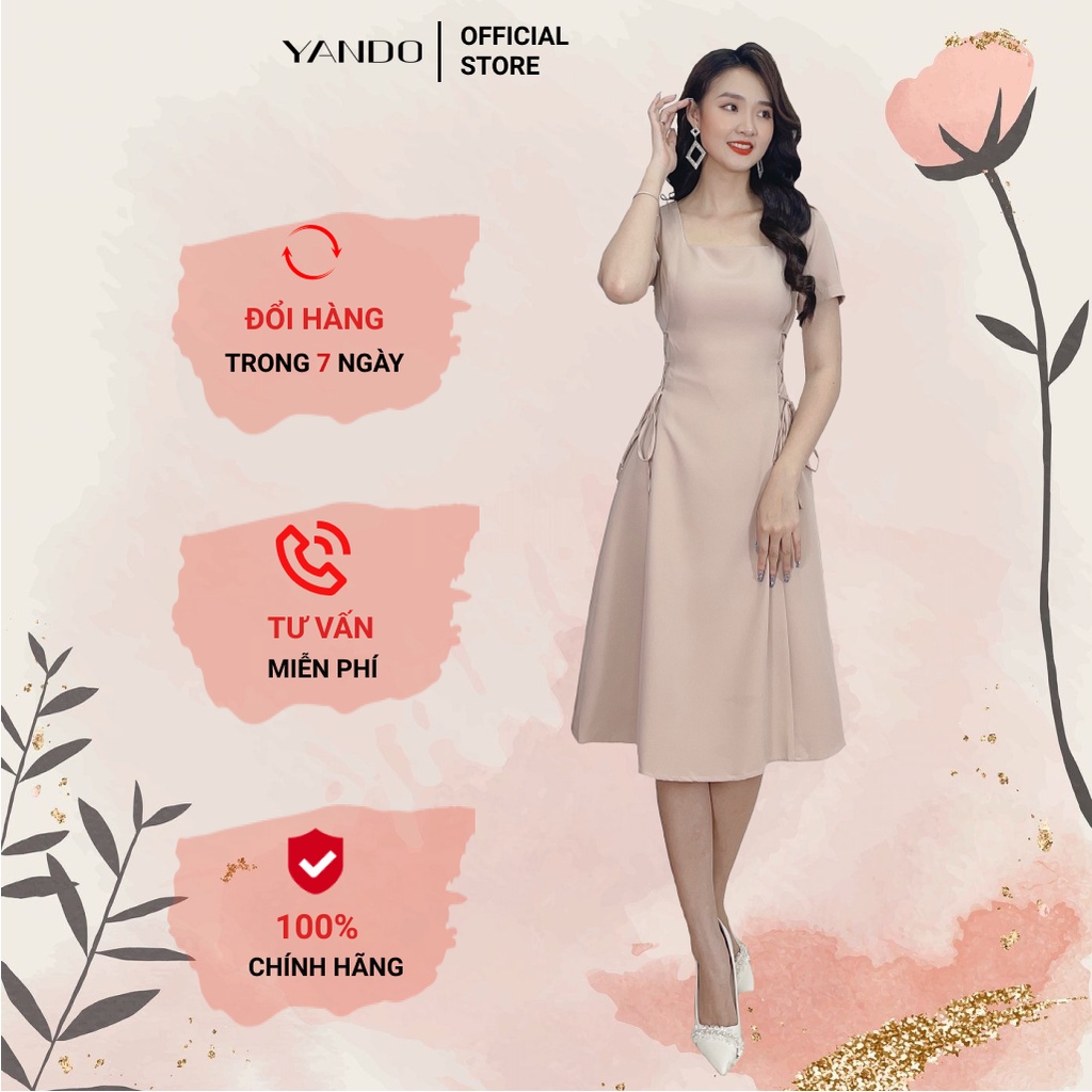 Đầm Nữ Thiết Kế Cổ Vuông Đan Dây Eo Cách Điệu Thời trang YANDO DA07- Chất Liệu Vải Thun Mỹ