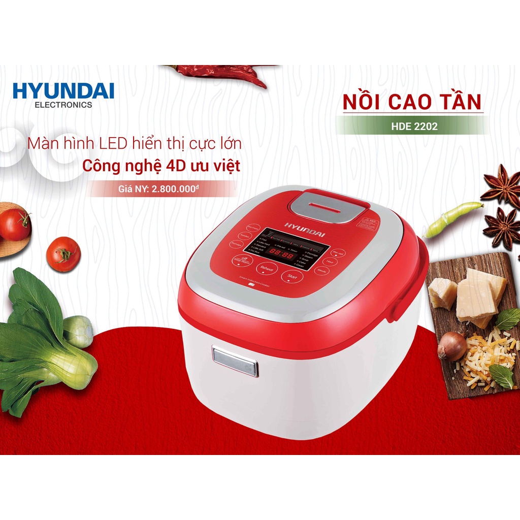 Nồi Cơm Điện Cao Tần  Hyundai HDE 2202R/W  1250W  1.5L Bảo hành 12 tháng