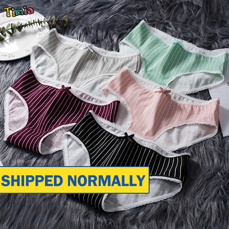 Quần lót cotton tam giác kẻ sọc trang trí nơ thoáng khí cho nữ