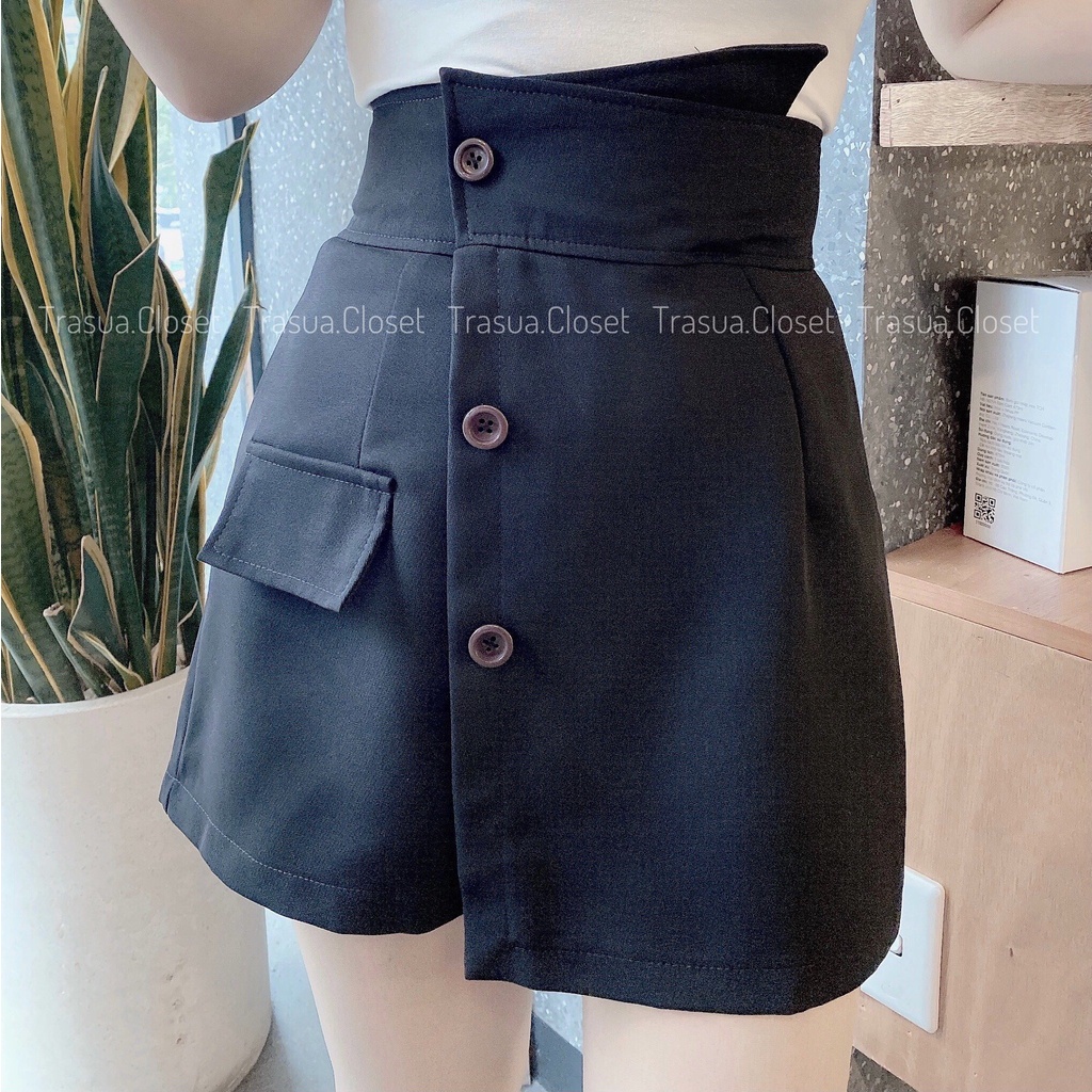 Quần Short Nữ Giả Váy Cạp Cao 3 Khuy trasua.closet-Quần Sooc Giả Chân Váy Nữ Ngắn Ullzang chất đẹp cực hót TS012