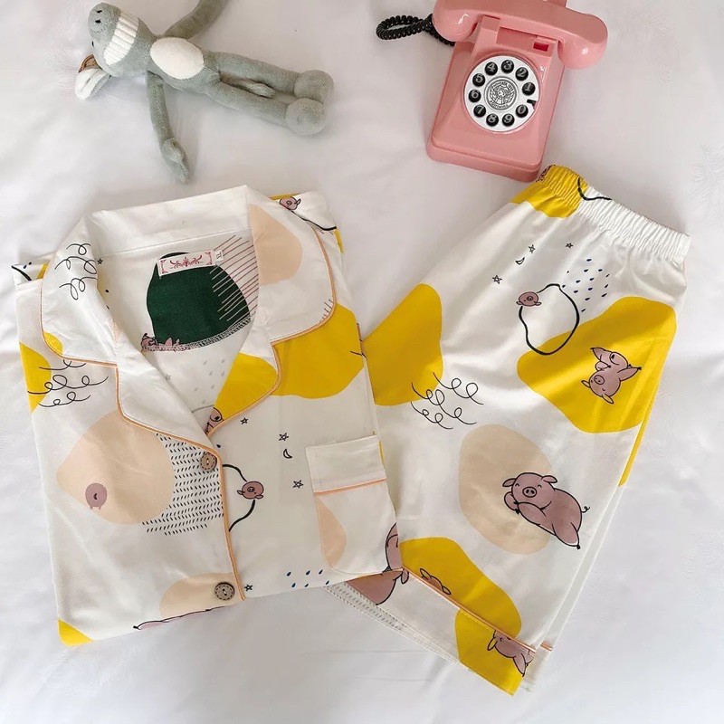 Bộ ngủ pijama áo ngắn tay quần đùi mùa hè mẫu mới 2021 - Mã 998