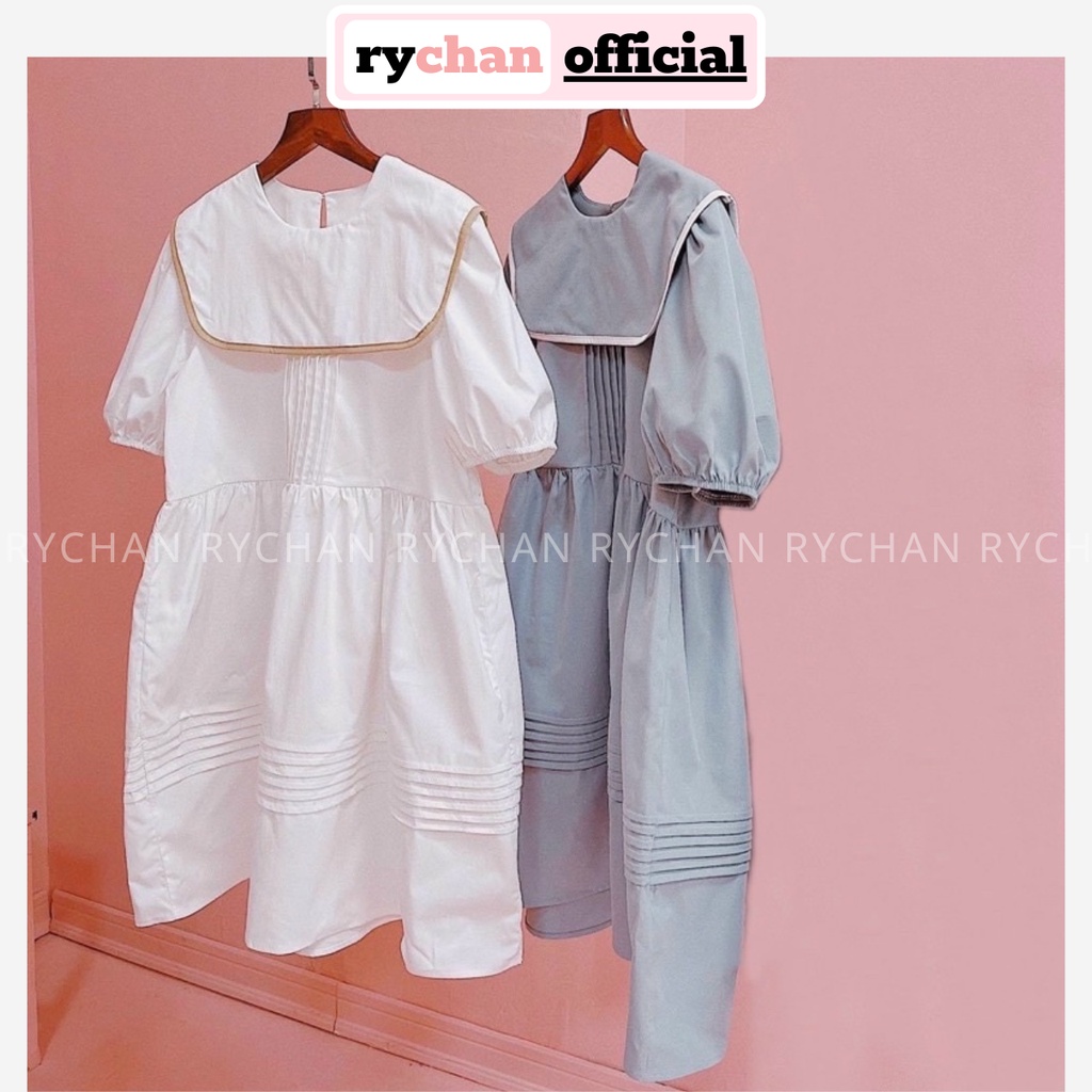 Đầm Xòe Babydoll Bèo Cổ Tay Phồng, Đầm Form Rộng Dễ Thương Cute 2 Màu Xám Trắng [Ảnh Thật Cuối] - DX9957