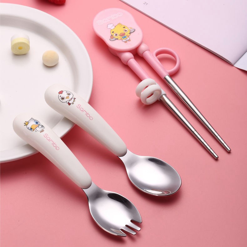 Bộ thìa nĩa kèm đũa xỏ ngón Sambo (Không hộp bộ như hình)