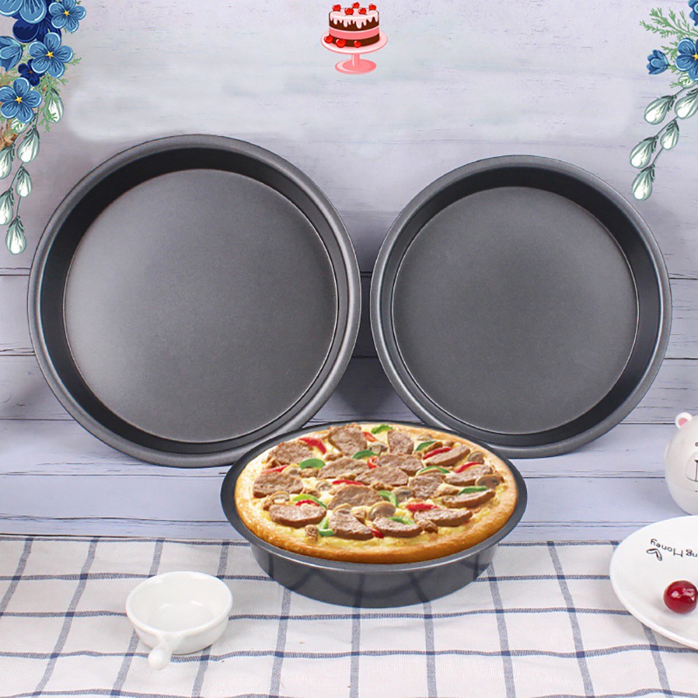 Khay nướng bánh pizza tròn bằn thép carbon màu đen chống dính chất lượng cao tiện lợi cho nhà bếp