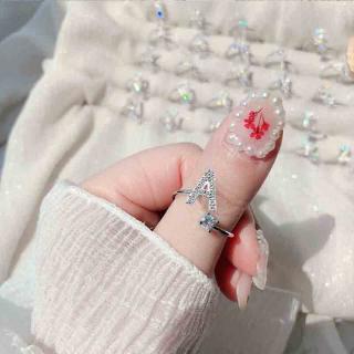 Nhẫn dạng hở mặt chữ cái đính đá sang trọng đơn giản