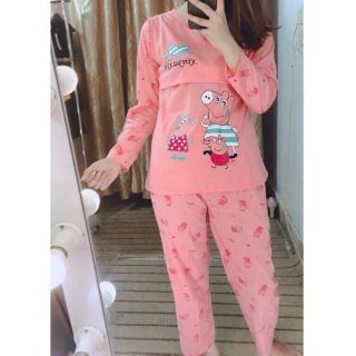 Bộ sau sinh vén ngực họa tiết, bộ dài tay sau sinh cho mẹ, bộ sau sinh mở lắp