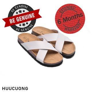 Dép HuuCuong quai chéo trắng /đen đế trấu, chính hãng giầy dép sandal Hữu Cường, chất lượng cao, chịu nước