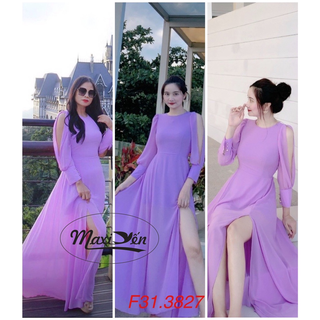 VÁY ĐẦM MAXI TÍM TAY DÀI XẺ TAY XẺ ĐÙI F31.3827 MAXI YẾN