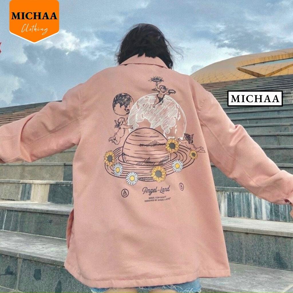 Áo Khoác Dù ANGEL LAND Nam Nữ Ulzzang Unisex Kiểu Sơ Mi Form Rộng Chống Nắng - MICHAA