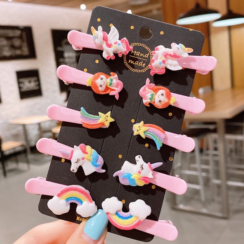 Set 10 kẹp tóc hoa quả nơ cầu vồng phong cách Hàn Quốc siêu đáng yêu